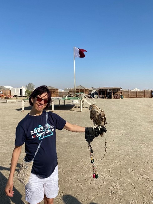 Rachel Smith with a bird at the beach