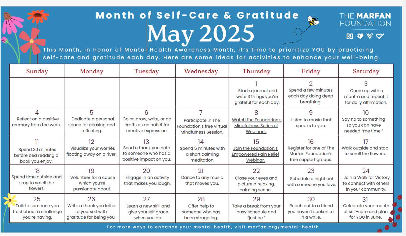 Wellbeing calendar for May 2025