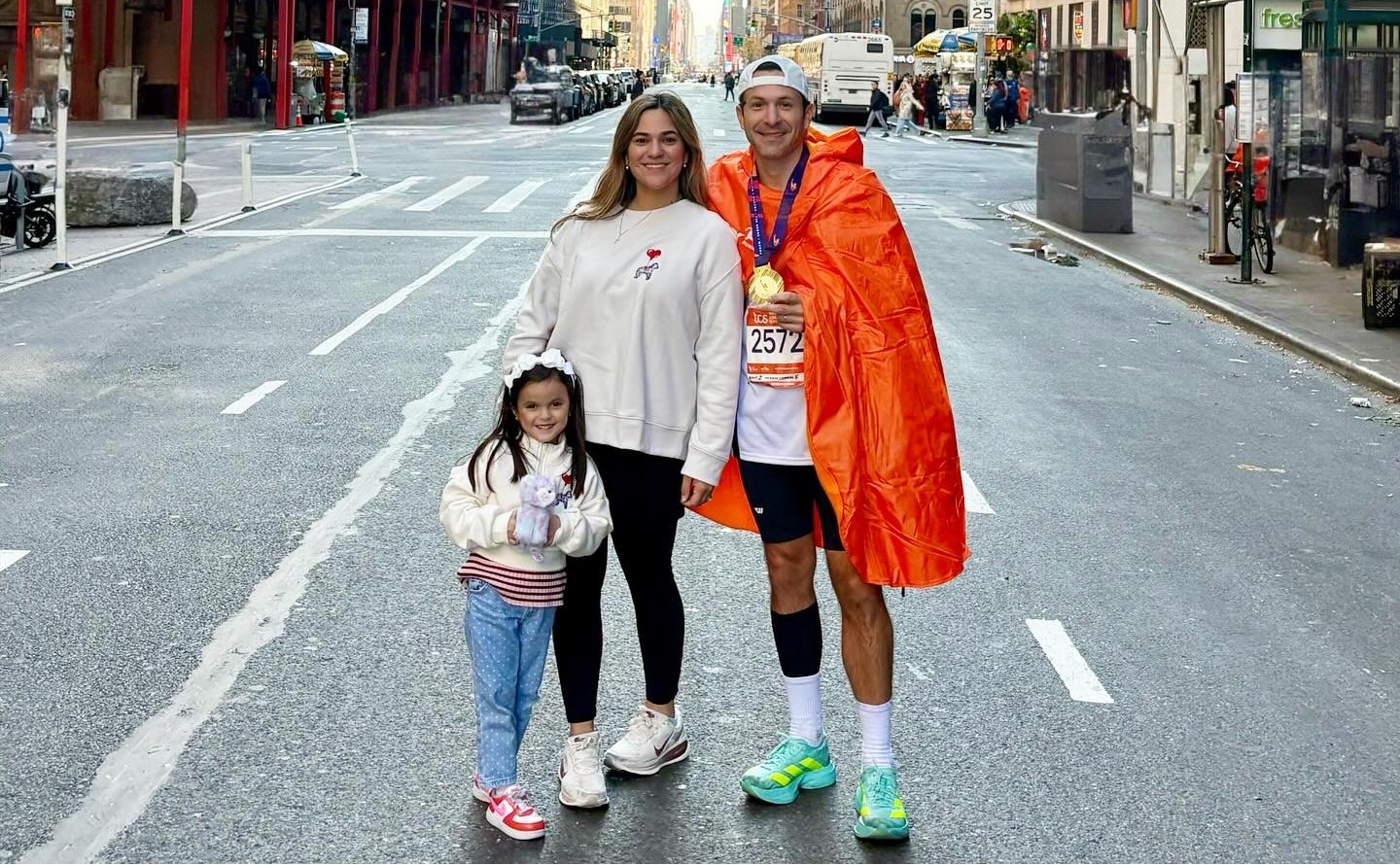 Sofia Maria, Sofia, and Alvaro after NYC Marathon 2025 where Alvaro raised awareness for VEDS.