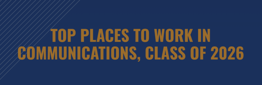 Ragan Communications recognizes the Marfan Foundation as a 2026 Top Place to Work in Communications. Blue background with gold lettering.