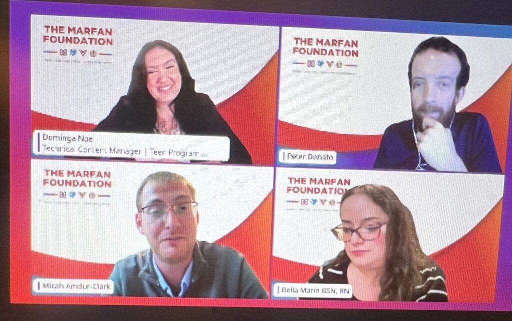 Speakers appear in Marfan Foundation logo Zoom "squares" during the 2026 Global Virtual Conference. 